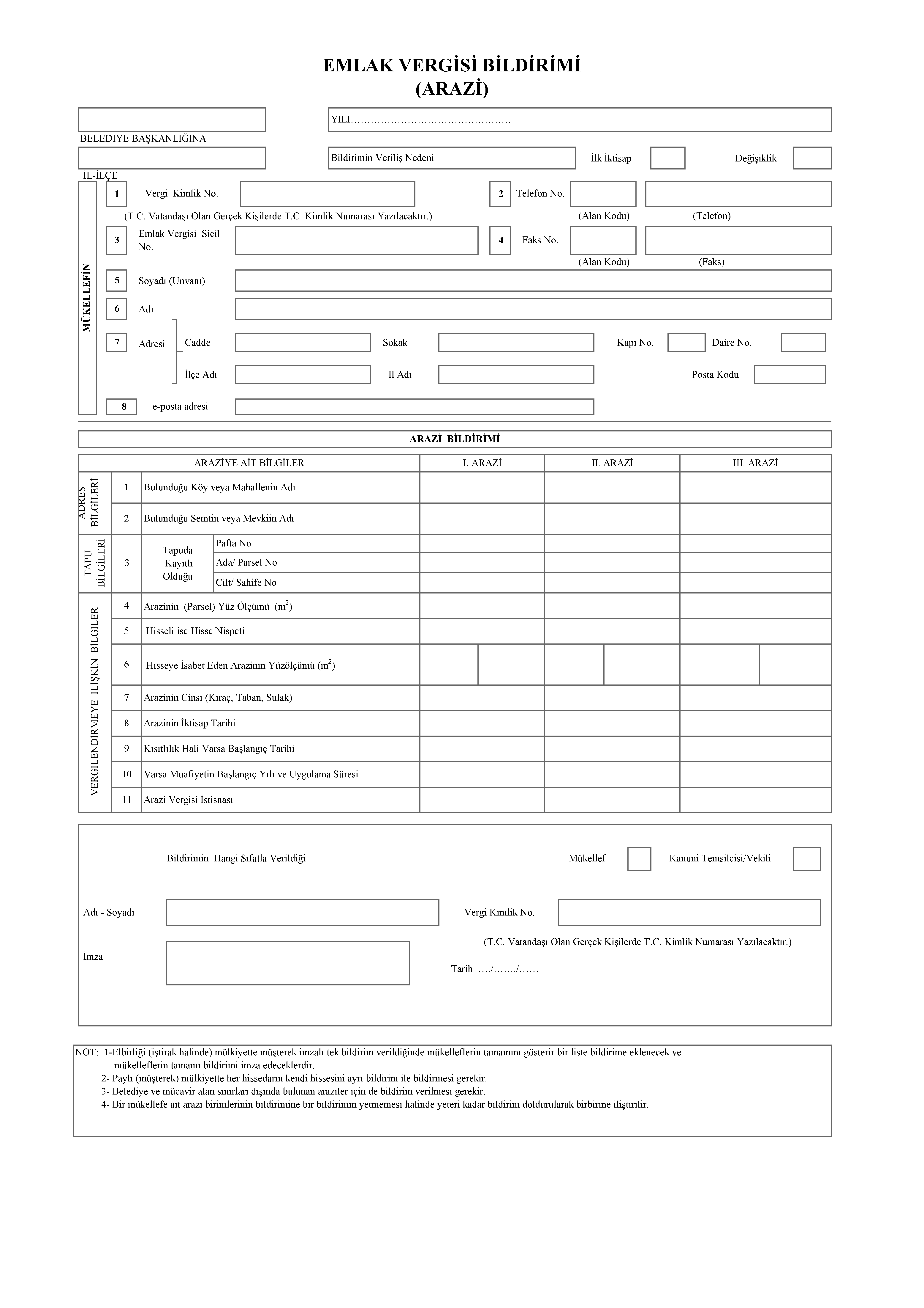 Emlak Arazi Beyan Formu